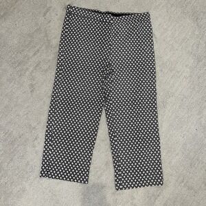 J Jill Ankle Cropped Pants Sz 8 petite Floral Flat‎ Front Black Office Casual